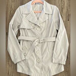 JOU JOU Women’s Belted Jacket Button Down. Trench Coat Style. Size Large.